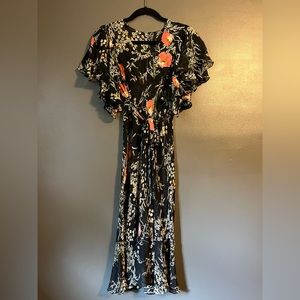 Modern 1930’s vintage shiffon dress Size Small with poppy design